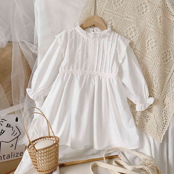 Printemps automne nouvelle dentelle bébé filles robes de princesse Style coréen tout-petits enfants Cotumes vêtements de fête robe de princesse blanche G1129