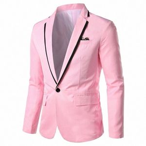 Printemps automne nouveaux hommes Blazer Fi Slim jolie pochette pour hommes rose/noir/blanc un bout à bout hommes costume veste d'extérieur mâle 5XL E53O #