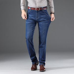 Lente herfst nieuwe mannen klassieke blauwe zwarte slim-fit jeans zakelijke katoenen elastische normale fit denim broek mannelijke merk broek