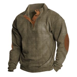 Lente Herfst Nieuwe Mannen Vintage Patchwork Corduroy Sweatshirts Losse Lange Mouwen Stand Kraag Trui Tops Casual Outdoor Hoodies