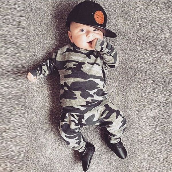 Printemps Automne Vêtements Nouveau-Né Bébé Garçons Filles Vêtements Ensemble Enfant En Bas Âge Infantile Camouflage T-Shirt À Manches Longues Hauts + Pantalon 2 Pièces Ensembles Tenues Décontractées