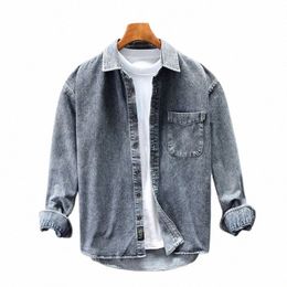 Primavera otoño recién Fi hombres camisas de alta calidad Retro miércoles Casual Denim Camisa hombres Vintage diseñador ocio camisas Hombre o00C #