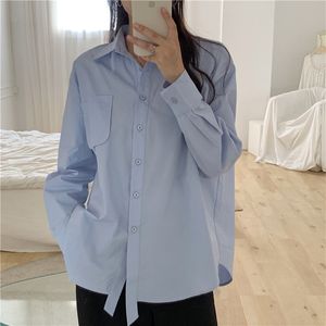 Primavera otoño ol elegante solapa camisa formal mujer sólidos blusas tops suelta manga larga trabajo ropa mujer ropa 210421