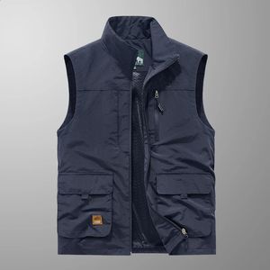 Printemps Automne Extérieur Militaire Noir 2023 Veste sans manches Mode Gilets de pêche pour hommes Poche Pographie Casua Gilet 240314