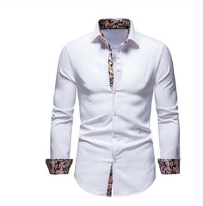 Patchwork à carreaux de printemps Patchwork Formeaux pour hommes Slim à manches longues Collier Boute blanc de chemise de chemise