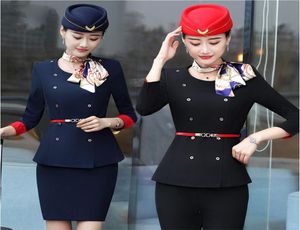 Spring herfst professionele vrouwelijke pak stewardess jurk vrouwelijk werk uniform hoed jas broek cosmetoloog schoonheid salon werk doek 3028194