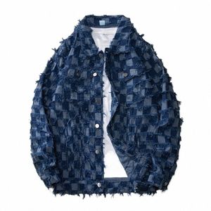 Printemps Automne Rétro Bleu Plaid Gland Denim Vestes W Cott Jaqueta Jeans Streetwear Lâche Chaquetas Hombre Masculina Manteaux Y203 #