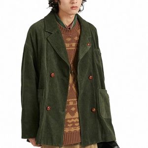 Printemps Automne Rétro Veste en velours côtelé Blazers Japonais Vert Vintage Casual Lâche High Street Vestes Hommes Tops Vêtements masculins v6q5 #