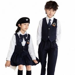Printemps automne uniforme scolaire garçons filles chemise costume tricoté pull gilet jupe plissée pantalon costume Graduati thèse Dr 53O8 #