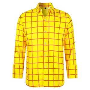 Printemps automne solide Plaid hommes chemises 3d imprime à manches longues chemise pour homme décontracté vacances à manches longues bouton chemise homme hauts 240201