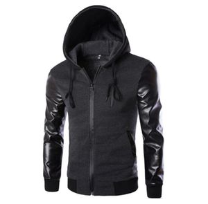 Chaqueta deportiva de primavera y otoño para hombre, chaqueta y abrigo para correr con capucha, abrigo ajustado con manga de cuero PU, ropa deportiva con cremallera para hombre 5069051