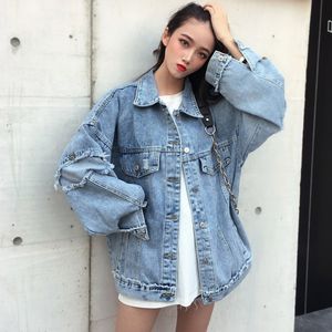 Printemps automne Streetwear à manches longues trou Denim veste grande taille manteau décontracté Feminino corée tendance vêtements d'extérieur QZ639 210510