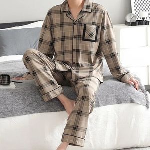 Printemps Automne Stripe Coton Pyjamas Casual Plaid Pyjama Hommes À Manches Longues Vêtements De Nuit Respirant Confortable Costume De Maison 3XL 240307
