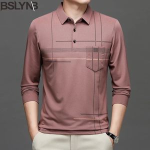 Spring herfst gestreepte business polo shirt heren met lange mouwen pullover t turndown kraag tops 231222