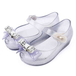 Lente herfst zomer nieuwe schoenen meisjes prinses sandalen transparant knipperende kleine boog jelly kinderschoenen sandalias para nias G220418