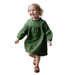 Robes de tout-petits de printemps automne pour filles en lin coton mousseline bébé fille solide manches pleines enfants mode ventes de mode 220714