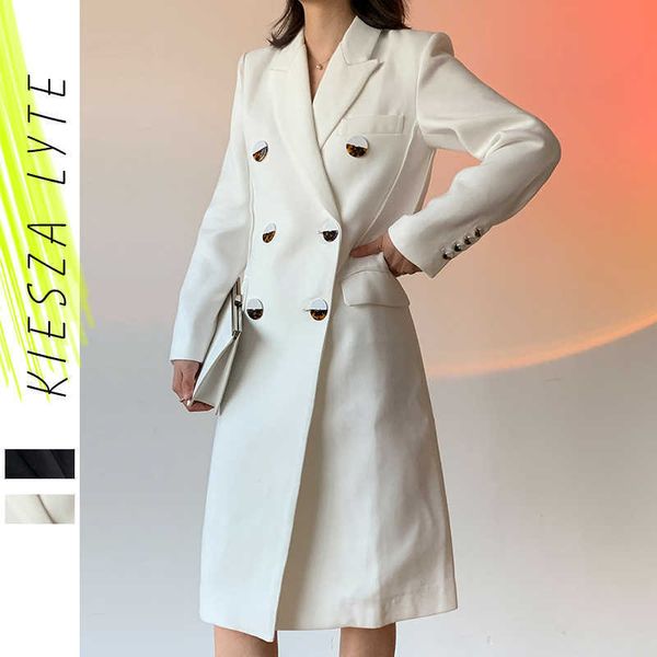 Printemps Automne Trench Coat OL Dames Femme Créateur De Mode Piste À Double Boutonnage Long Costume Blazer Vestes Femme 210608