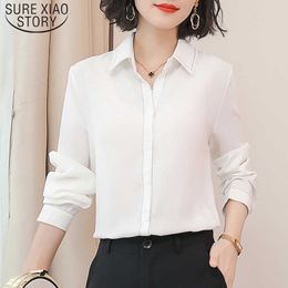 Printemps Automne Blanc Noir Solide Chemise Femme À Manches Longues Simple Coréen Professionnel Femmes Bolus Causal Dames Tops 6541 50 210527