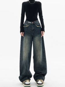 Spring herfst wide been jeans vrouwen hoge taille denim broek dames harajuku vintage bf stijl los femme streeetwear 240423