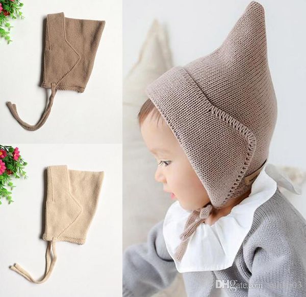 Printemps Automne Hiver Infantile Bébé Casquettes Tricoté Chapeaux Garçons Filles Bébés Bonnets Oreilles Chaud Cap Enfants Tricot À Lacets Chapeau Beige Café A583