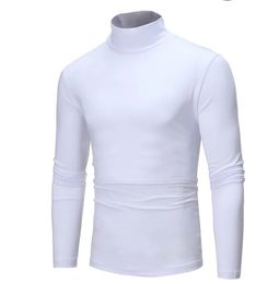 Camiseta térmica de manga larga con cuello alto para hombre, Tops de Color sólido, camiseta elástica básica ajustada, primavera, Otoño e Invierno 240123