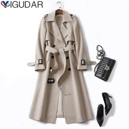 Lente Herfst Vrouwen Zwarte Trenchcoat Lange Slanke Windjacks Vrouwelijke Double Breasted Overjas Vrouw Slanke Lange Uitloper 240202