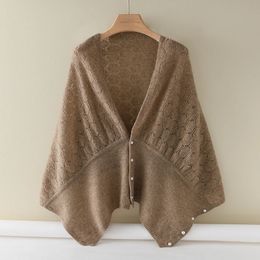 Printemps automne femmes 100 laine tricoté châle cape multifonctionnel chaud polyvalent écharpe Ponchos Capes Cardigan Six couleurs 240108