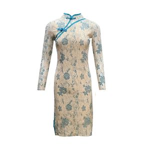 Printemps Automne Robe Femme Français Manches Longues Dentelle Améliorée Cheongsam Minceur Mince Femme es LL195 210506