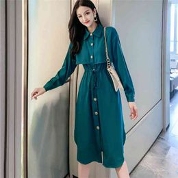 Printemps automne femmes robe Style coréen couleur Pure dentelle taille ample manches longues mi-longueur femme es GX666 210507