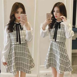 Frühling Herbst Damen Kleid Koreanischer Stil Spleißen Gefälschte Zweiteilige Casual Dünne Langarm Kurze Weibliche ES GX782 210507