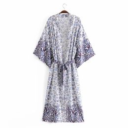 Robe de kimono de printemps automne Femme Classic Floral imprimé Plus Taille Gothique Maxi Robes Maxi Vestidos de Mujer 210521