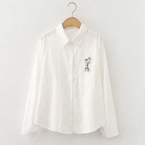 Printemps automne femmes chemises blanc uni lâche surdimensionné Blouses femmes hauts lâche BF Style coréen Blusas poches 210604