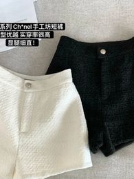 Printemps automne femmes couleur unie pantalon court une ligne taille haute pantalon ample femme Y2K Tweed Design Vintage Simple basique 240311