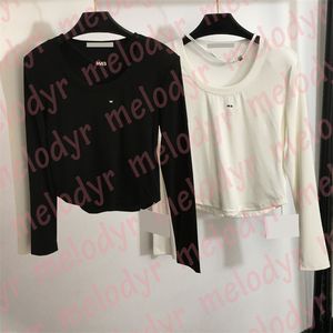 Primavera otoño para mujer camisas de fondo delgadas camisetas de manga larga tops letra impresión diseñador blusas de punto sexy top