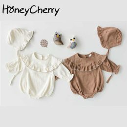 Lente Baby Bodysuits Editie Koreaanse Baby Lotus Blad Kraag Lange Mouwen Jurk Girl Bag Fart Clothes Climbing Suit 210701