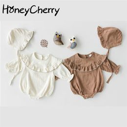 Lente Baby Bodysuits Editie Koreaanse Lotus Blad Kraag Lange Mouwen Jurk Meisje Tas Fart Clothes Climbing Suit 210702