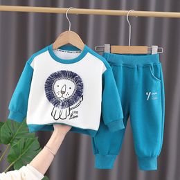 Leer Baby Boys Girls Casual Full Kids Cartoon Lion T-shirt broek 2 stks/sets baby katoen kleding kinderen mode-trackpak
