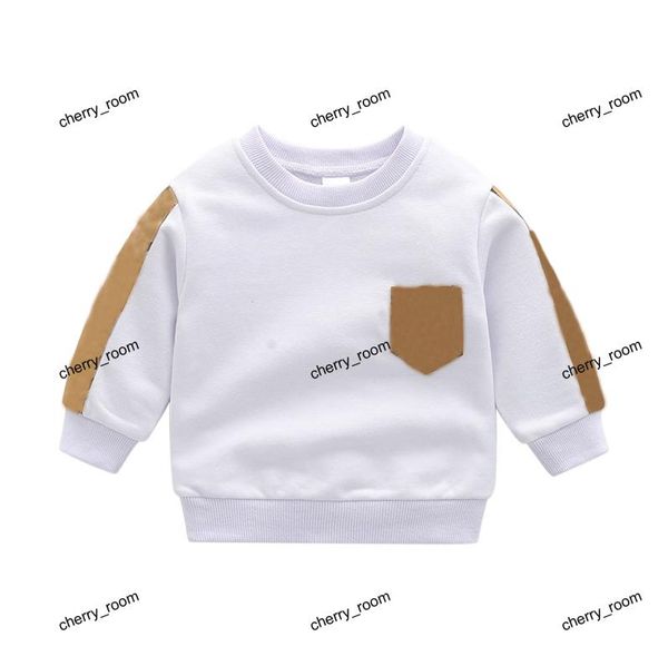 Spring Baby Boys Boys Sweinshirts White Diseñador de moda Niños Plaidio redondo Collar Camiseta de manga larga Tops Children Bottom F110