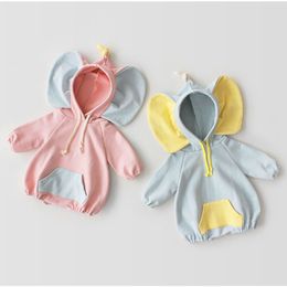 Lente baby meisje jongen rompertjes lange mouw hooded jumpsuit kleding schattige olifant grote oren 210429