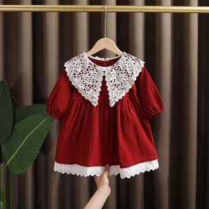 Lente babymeisjeskleding kanten lange mouw jurk kostuum voor peuter verjaardag kinderen kleding rechte jurken 240301