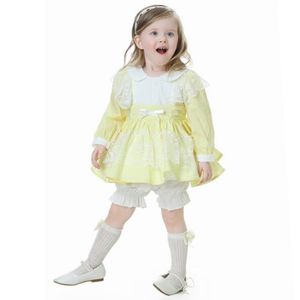 Lente baby meisjes lange mouw pure kleur jurken kinderen kinderen meisje prinses kleding feest + shorts 210429