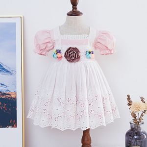 Printemps bébé filles à manches courtes évider robes enfants été enfants fille princesse vêtements fleur 210429