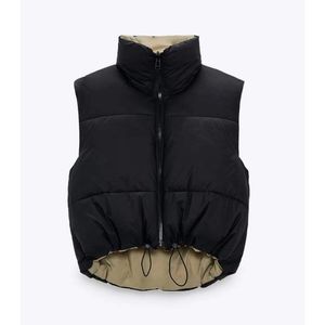 Printemps Noir Recadrée Gilet Manteau Femmes Sans Manches Parkas Mode Chaud Col Haut Gilet Femme Casual Chic Survêtement Top 210422