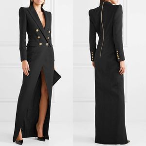 Robe de soirée noire printemps or Double Pinted Femmes Long Jacket Suits pour femmes Prom Invité Forme Forme Robes Fabriquées Blazer 260R