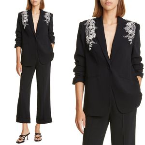 Printemps noir mode femmes pantalons costumes pour mariage cristal perles mère de la mariée costume soirée Blazer tenue de soirée