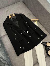 Primavera negro Color sólido 3D corazones Blazers manga larga solapa con muesca un solo botón prendas de vestir abrigos H4M211483