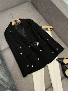 Printemps noir couleur unie 3D coeurs Blazers à manches longues revers cranté simple bouton vêtements d'extérieur manteaux H4M211483
