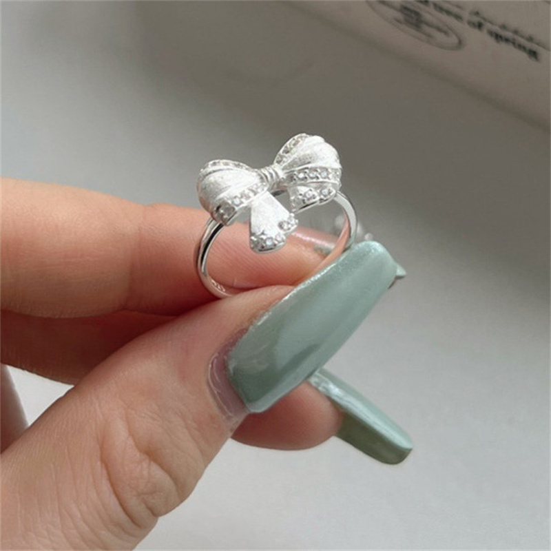 Bahar Bowknot Tasarımcı Yüzüğü Kadın Partisi Lüks Şeker 925 Gümüş Elmas Bant Yüzükleri Kadın Günlük Kıyafet Okul Arkadaş Hediye Kutusu Boyut Açılış Ayarlanabilir