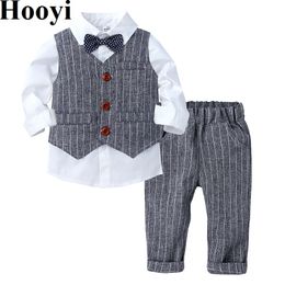 Printemps garçons ensembles gilet à rayures pour enfants chemises bébé pantalons longs enfants costumes tenues vêtements smoking 210413