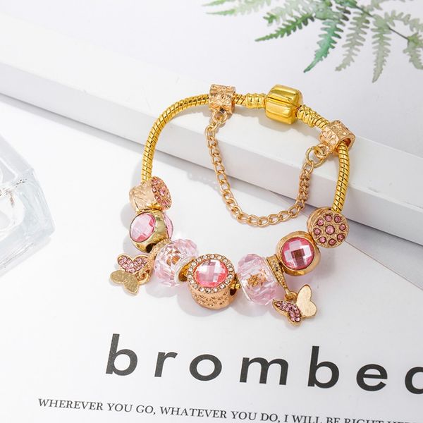 Bracelets de printemps femmes marque de luxe bricolage Bracelet en cristal rose nouvel anniversaire amour cadeau bijoux Boutique arc pendentif Bracelet bijoux de mode en gros